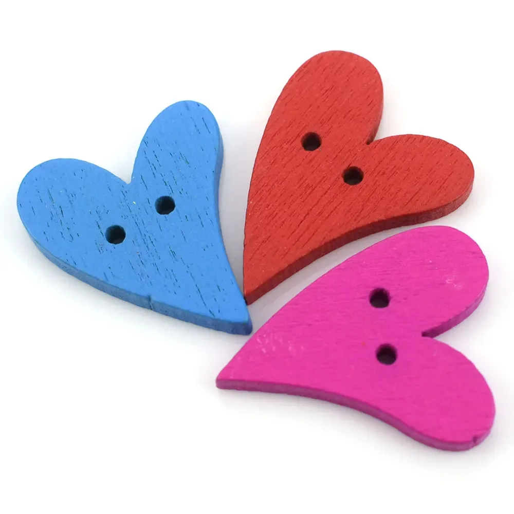 50PCS Wooden Heart Buttons for Handmade Girl Clothing DIY Decor Scrapbooking Needlework Craft Sewing Wood Button Accessories 6