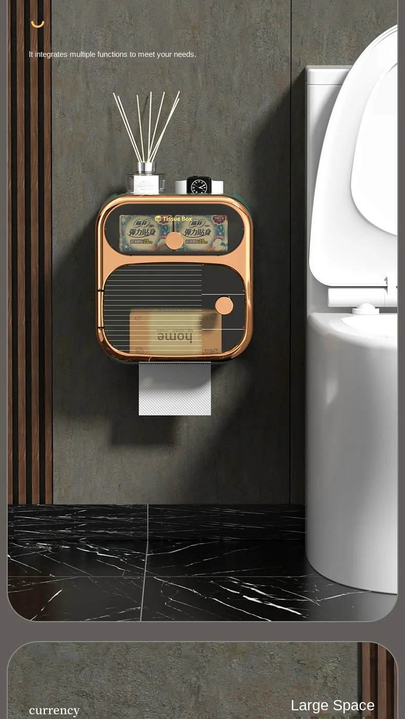 S735ed48b44b247d29a1078317976cf87p Toilet Tissue Box, Wall Mounted Waterproof Toilet Paper Box Punching Free Suction Paper Box Toilet Paper Roll Paper Storage Rack Mallzona