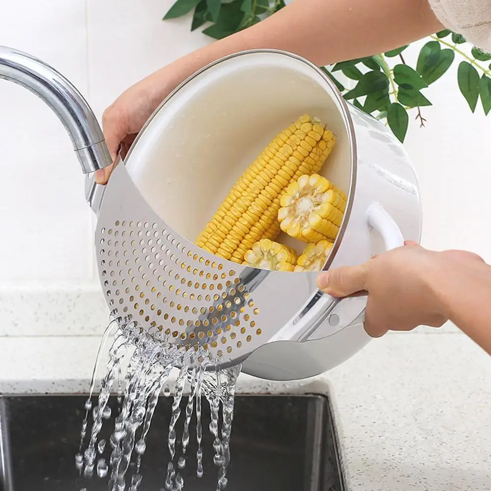 

Steel Water Filter Vegetable Drainer Semicircular Kitchen Strainer Filter Pan Gadget Pasta Pot Food B4y0