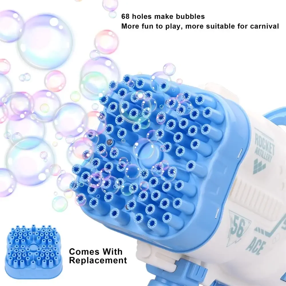 Bazooka Bubble Machine ，2023 Upgrade 68 Holes Rocket With LED Bubble Machine ,Kids Adults Birthday Party Wedding Outdoor Play 5