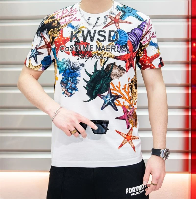 

Fashion xc456 Men's Tops & Tees 2022 Runway Luxury European Design Print party style T-Shirts Men's Clothing