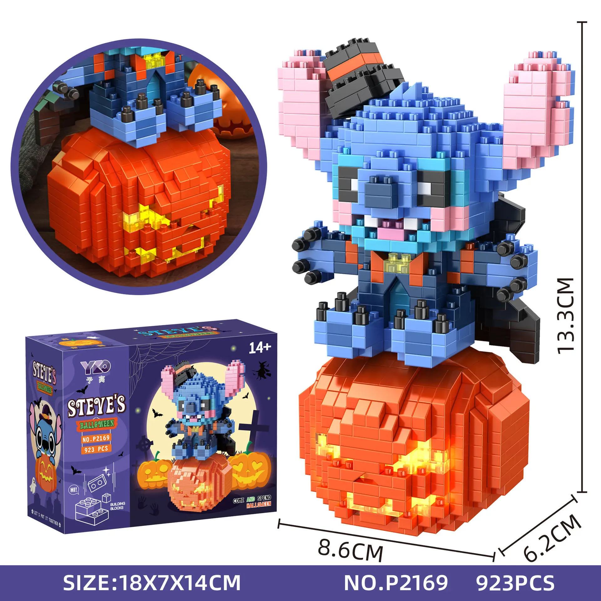 

Stitch Anime Figure Building Blocks Halloween Toy Cute Lingna Bell Bricks Decorations