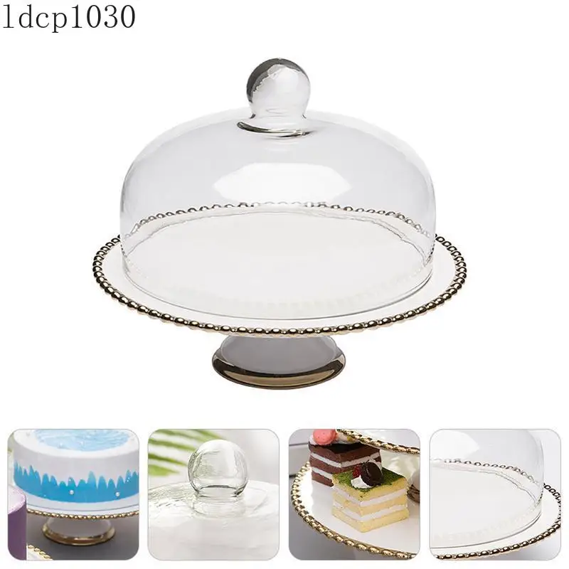 1 Set Party Cake Glass Cover Food Cover Dessert Cake Plate Dust-Proof Glass Covered High Foot Food Display Stand