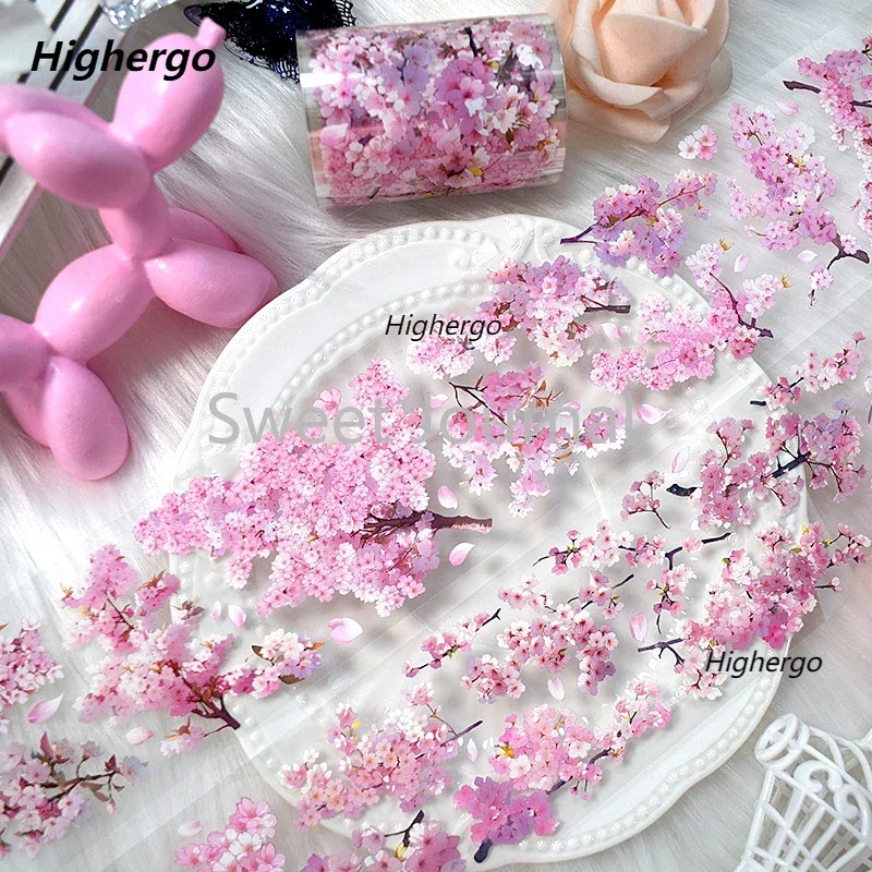 2m/Roll Sakura Flower Decorative Stickers Vintage PET Tape For DIY Scrapbooking Diary Journaling Materials Aesthetic Stationery