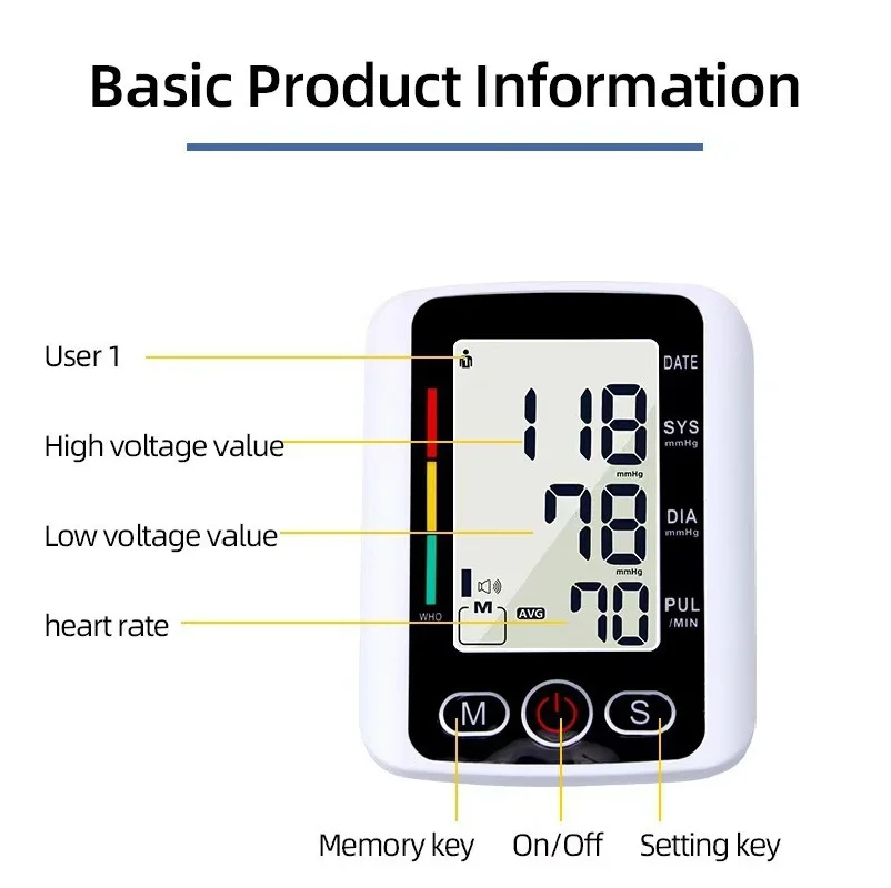 USB Digital Arm Blood Pressure Test Kit Cuff Sensor Monitor BP Automatic Pressure Tonometer Tensiometer Heart Rate Pulse Meter