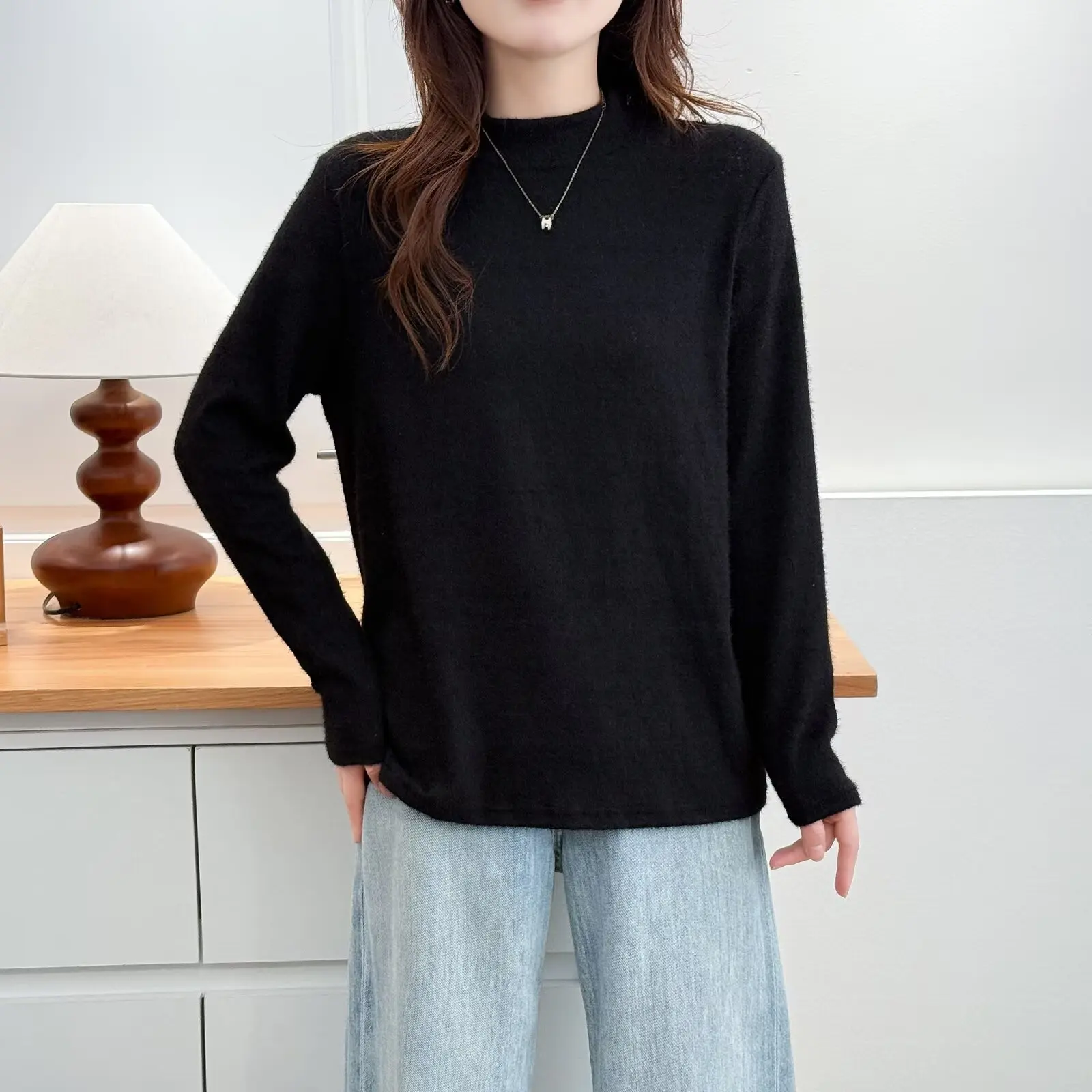 XXXXL Fashion Plus Size Women's T-Shirt New Autumn Solid Color Brushed Lace Long Sleeved Inner Tops 640