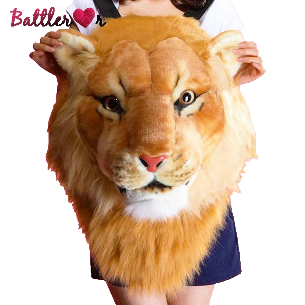 

2022 New Anime Backpack Plush Tiger Lion Leopard Panda Black Bear Cosplay Man 3D Tiger Head Furry Bag Woman School Bag Halloween