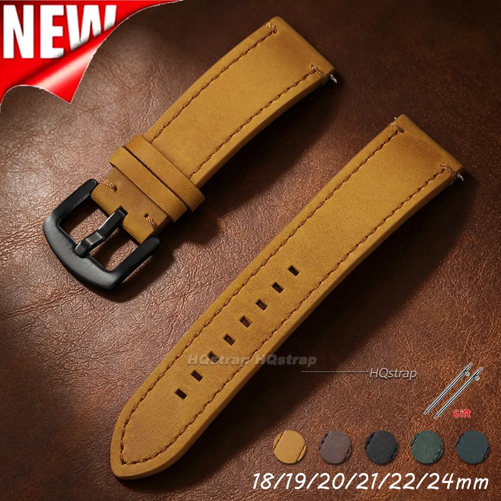 Premium Vintage Leather Watch Band – Universal Cowhide Strap with Quick Release