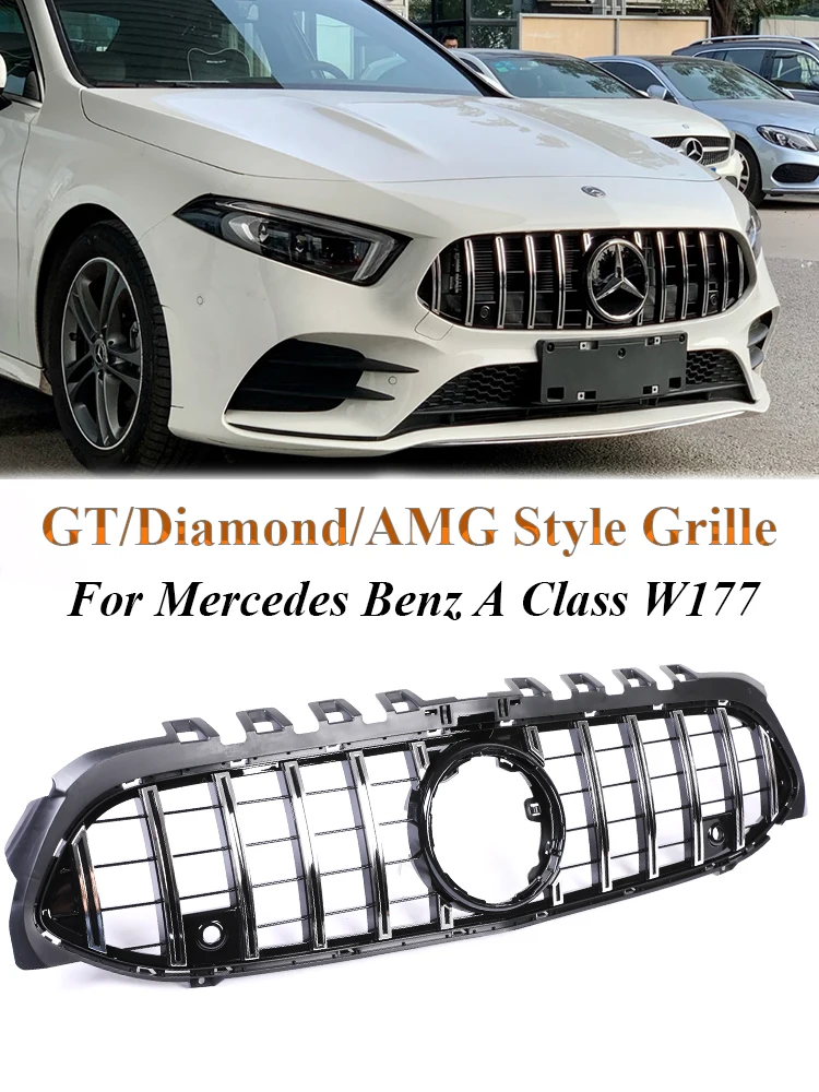 

Front Racing Grille A35 A45 Style AMG GT Diamond For Mercedes Benz A Class W177 A35 A180 A200 A250 A260 2019-2023 Camera Hole