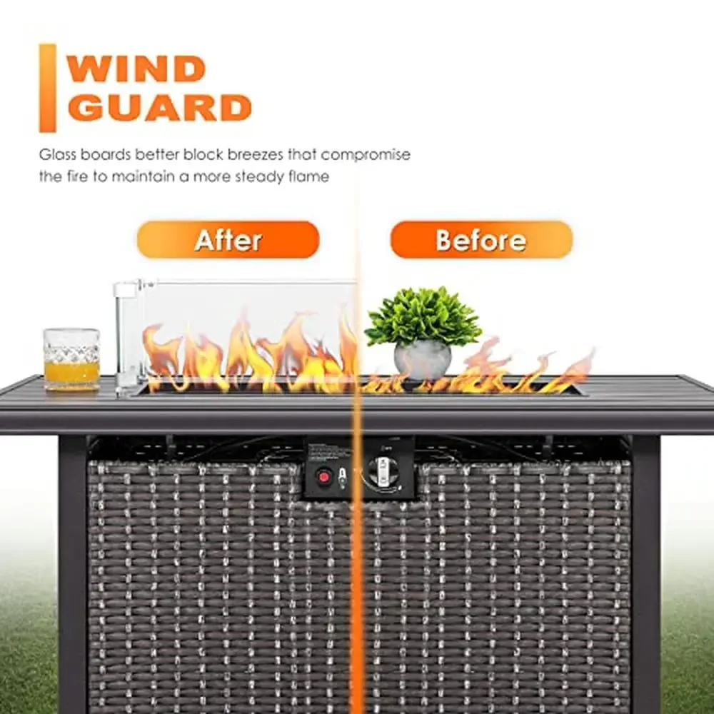 Rectangular Glass Fire Pit Wind Guard Small Outdoor Fire Pits Durable Tempered Glass with Polished Aluminum Brackets Sturdy