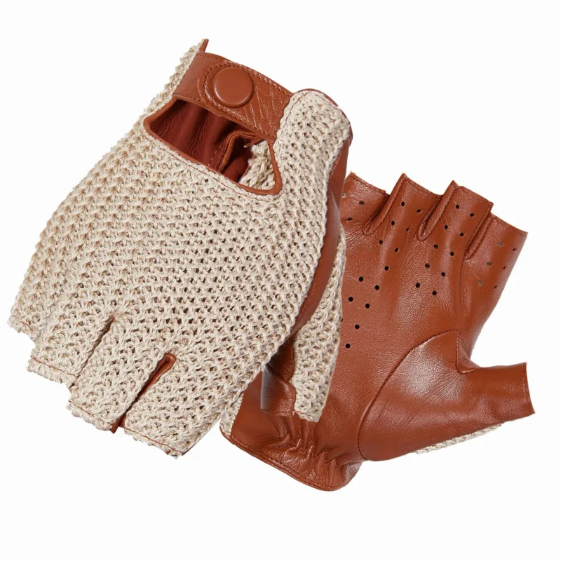 Men Driving Gloves motorcycle locomotive Half Finger Sheepskin Gloves Knitted Leather Male Male Thin Unlined Knitting Mittens