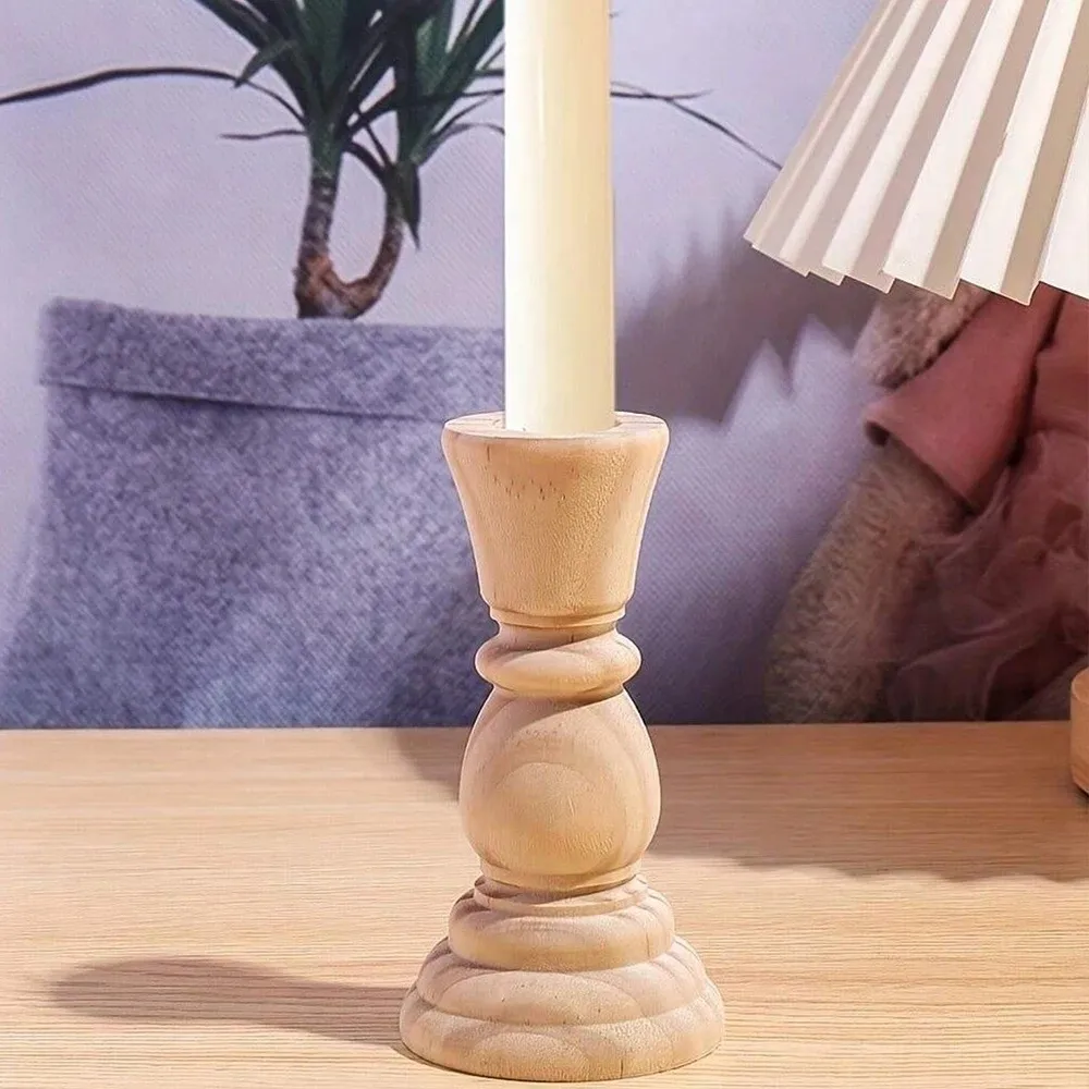 New Rustic Wooden Candlesticks Handmade Natural Wood Pillar Candle Stands Unfinished Wood Candle Holder Wedding Party Decoration