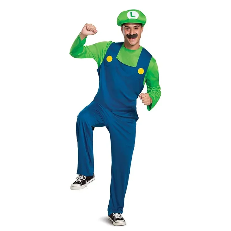 Costume Da Idraulico Super Brothers Per Bambini, Con Tuta, Cappello Rosso, Guanti E Baffi, Taglia S