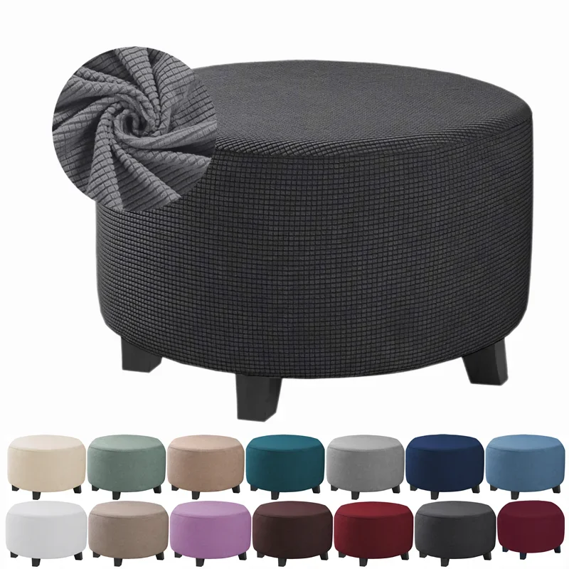 

Round Ottoman Stool Cover Jacquard Fleece Footrest Cover All-inclusive Ottoman Stool Chair Seat Slipcover Living Room Bedroom