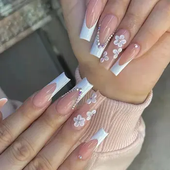 24pcs-False-Nails-With-Glue-Flower-Design-Long-Coffin-French-Ballerina-Fake-Nails-Full-Cover-Acrylic jpg
