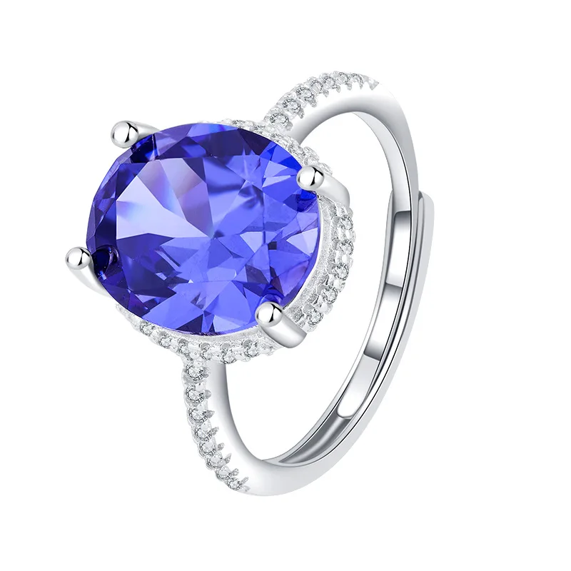 S925 Sterling Silver Dove Egg Sapphire Ladies Ring Flash Diamond Personality Temperament Fashion Ring Women's Wedding Jewelry