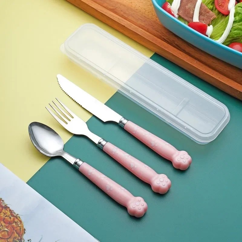 Creative Cartoon Stainless Steel Fork Spoon Chopsticks Three Piece Set Cute Student Spoon Chopsticks Portable Tableware Set