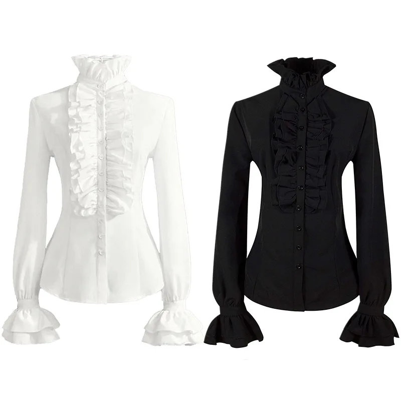 

Women Victorian Pirate Shirt Renaissance Ruffles Steampunk Gothic Retro Viking Medieval Halloween Costume Vintage Shirt