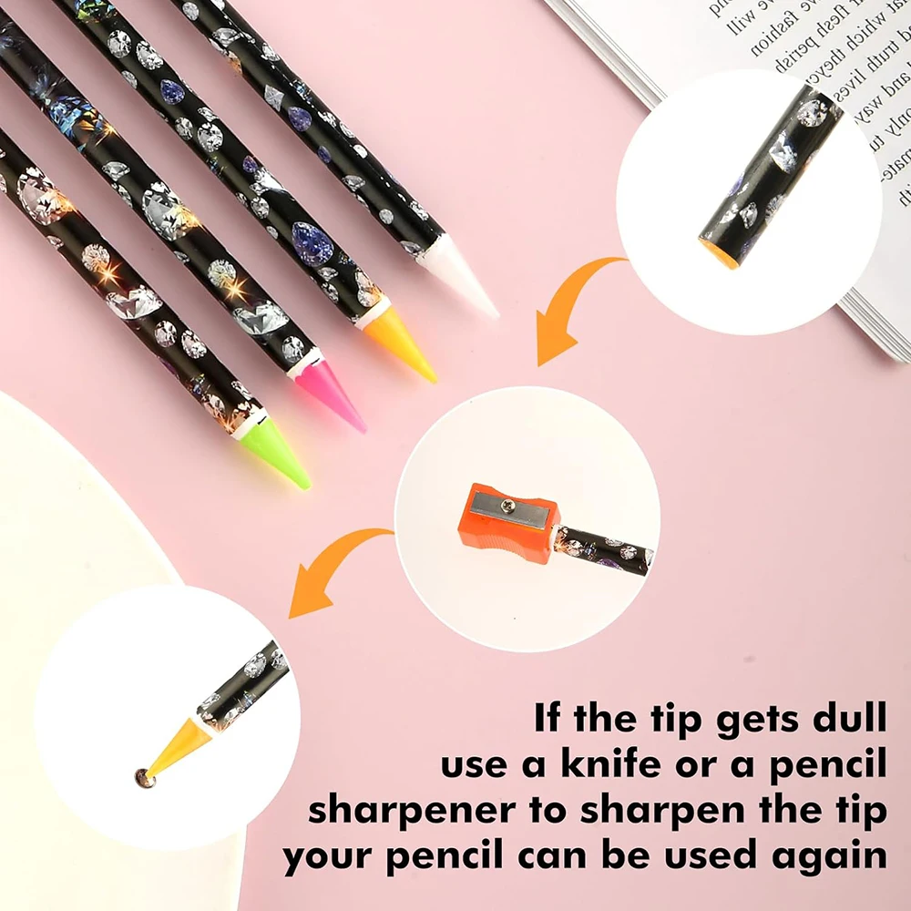 5pcs/set Nail Dotting Pen Picking Rhinestones Gems Drill Crystal Wax Pencil Diamond Picker Nail Art Tool 27.7cm= 9inches 5