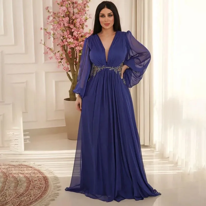 

Elegant Royal Blue Chiffon Mother Of Bride Dresses A-line Lace Evening Prom Formal Party Mother Of Groom Gowns Dress