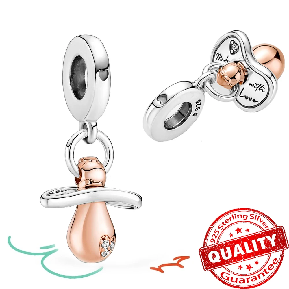 Authentic Rose Gold Pacifier Baby Dummy Dangle Charm Fit Pandora Bracelet 925 Sterling Silver DIY Pendant Kids Birthday Jewelry