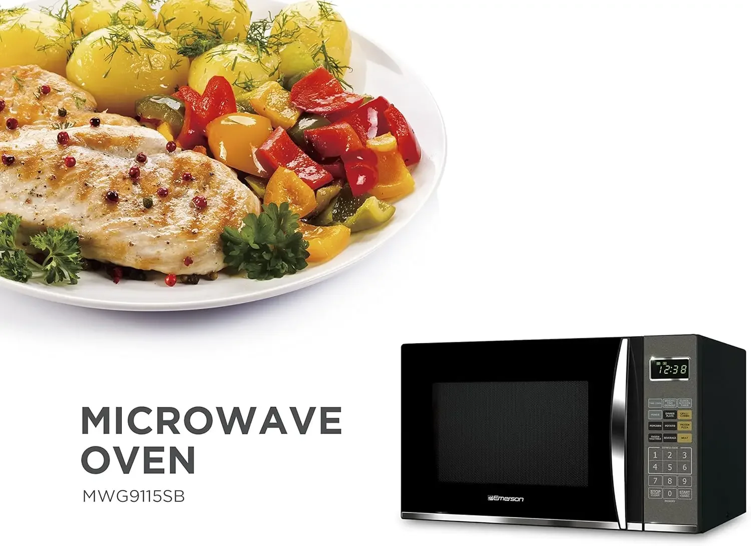 MWG9115SB-N Microwave Oven with Griller, Timer & LED Display 1100W, 11 Power Levels, 9 Pre-Programmed Settings, Removable Glass 4
