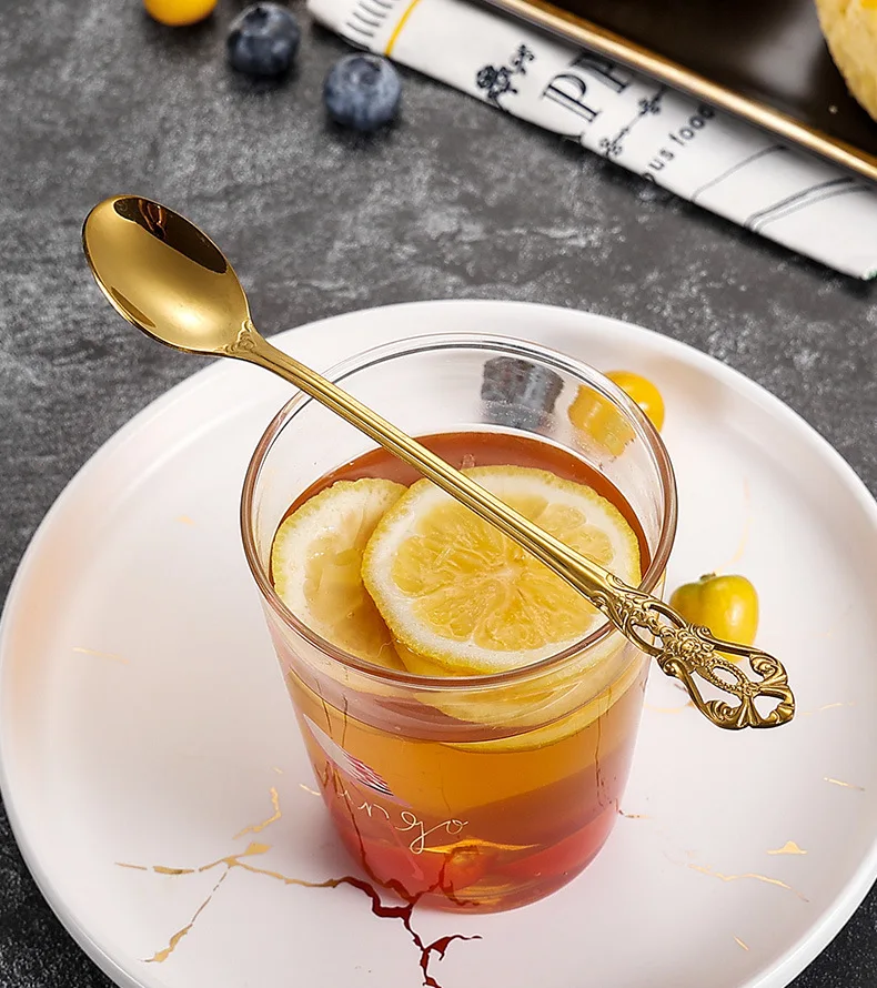 Retro Coffee Spoon Creative Long Handle Stainless Steel Ice Spoon Stirring Ice Cream Dessert Kitchen Accessories stainless steel spoon