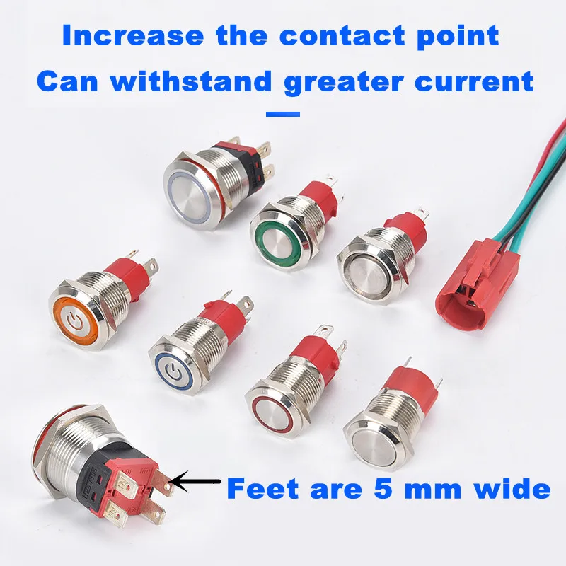 Push button switch 10A 15A 20A waterproof high current metal 16MM19MM22MM automotive LED self-locking reset 3V5V6V12V24V220V