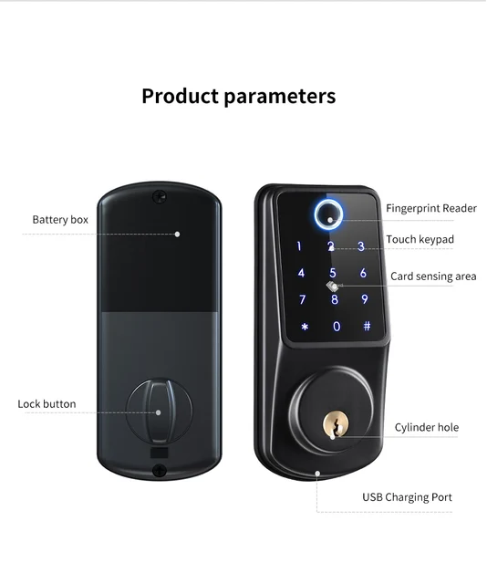 Smart APP Electronic Deadbolt Lock Fingerprint RFID Card Password Code Key Entry Tuya TTLock Smart Door Lock For House Apartment 4