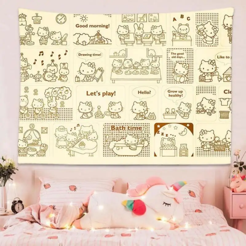 Kawaii Sanrio Hello Kitty Tapestry My Melody Cinnamoroll Kuromi Cartoon  Cute Textile Wall Covering Cute Girl