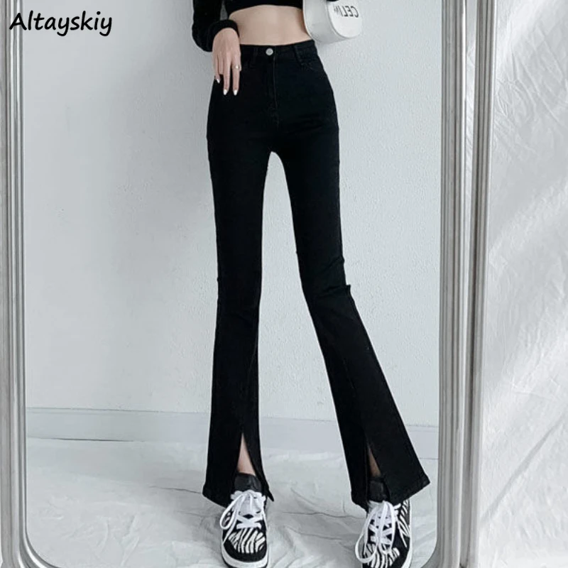 

Jeans Women Slim Split All-match Elegant Джинсы Женские Simple High Street Washed Daily Korean Fashion Cozy Chic Design Stylish
