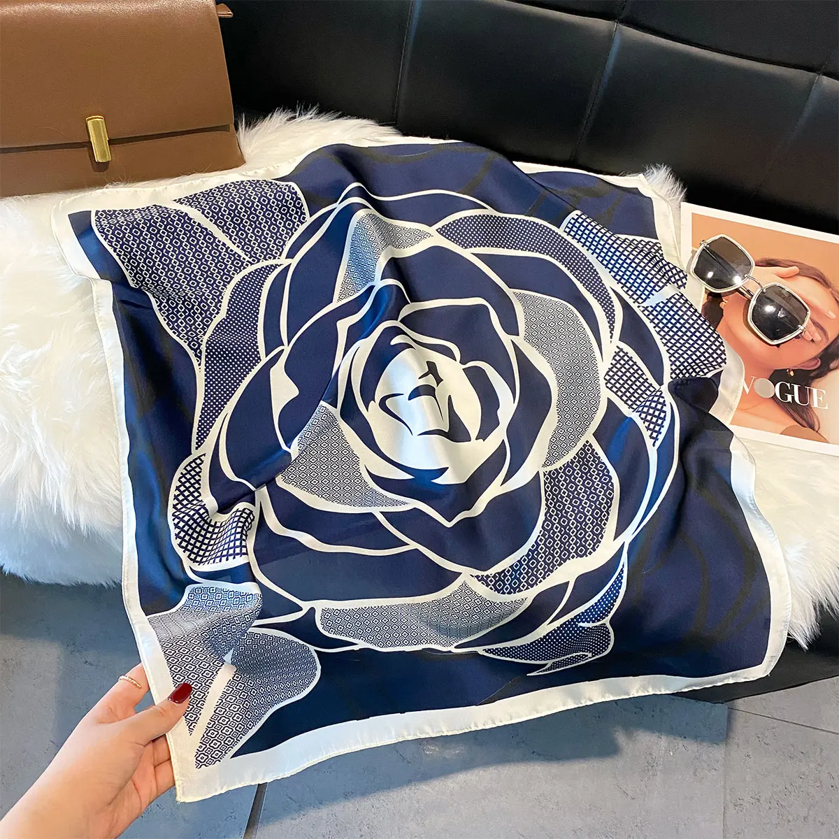 Luxury Silk Square Scarf Women Floral Print Soft Satin Hairband Neckerchief Hijab Female Headband Foulard Bag  Kerchief