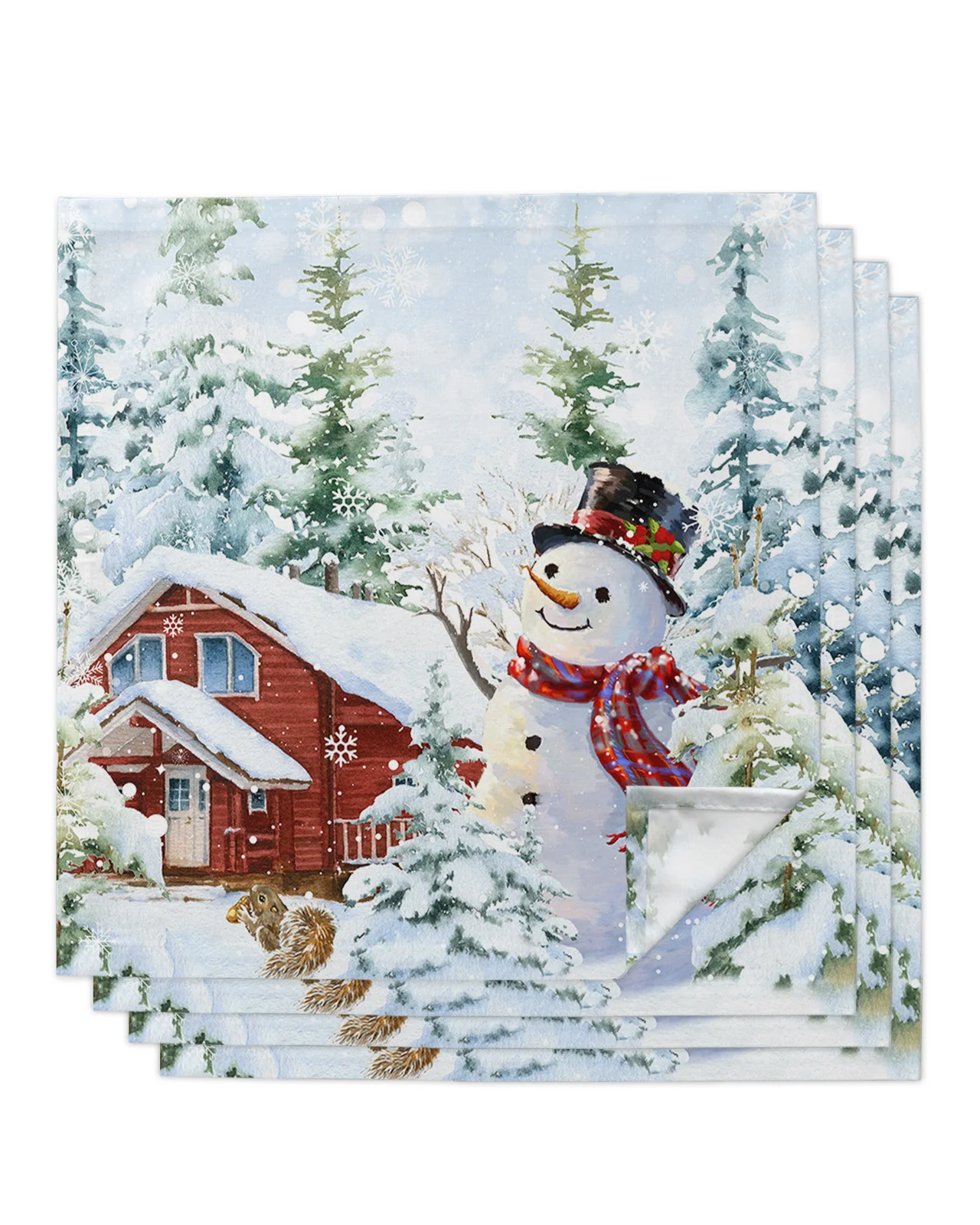 

4/6/8pcs Christmas Snowman Snow Scene Farm Table Napkins Cloth Restaurant Table Napkins Wedding Banquet Decor Cloth Napkins