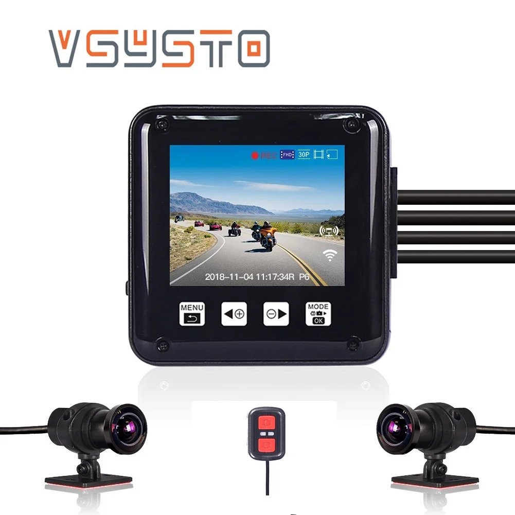 

Vsysto Waterproof Motorcycle DVR wifi Moto Dash Cam1080P Full HD with sony 323 dual view camera 2" display motocam recorder