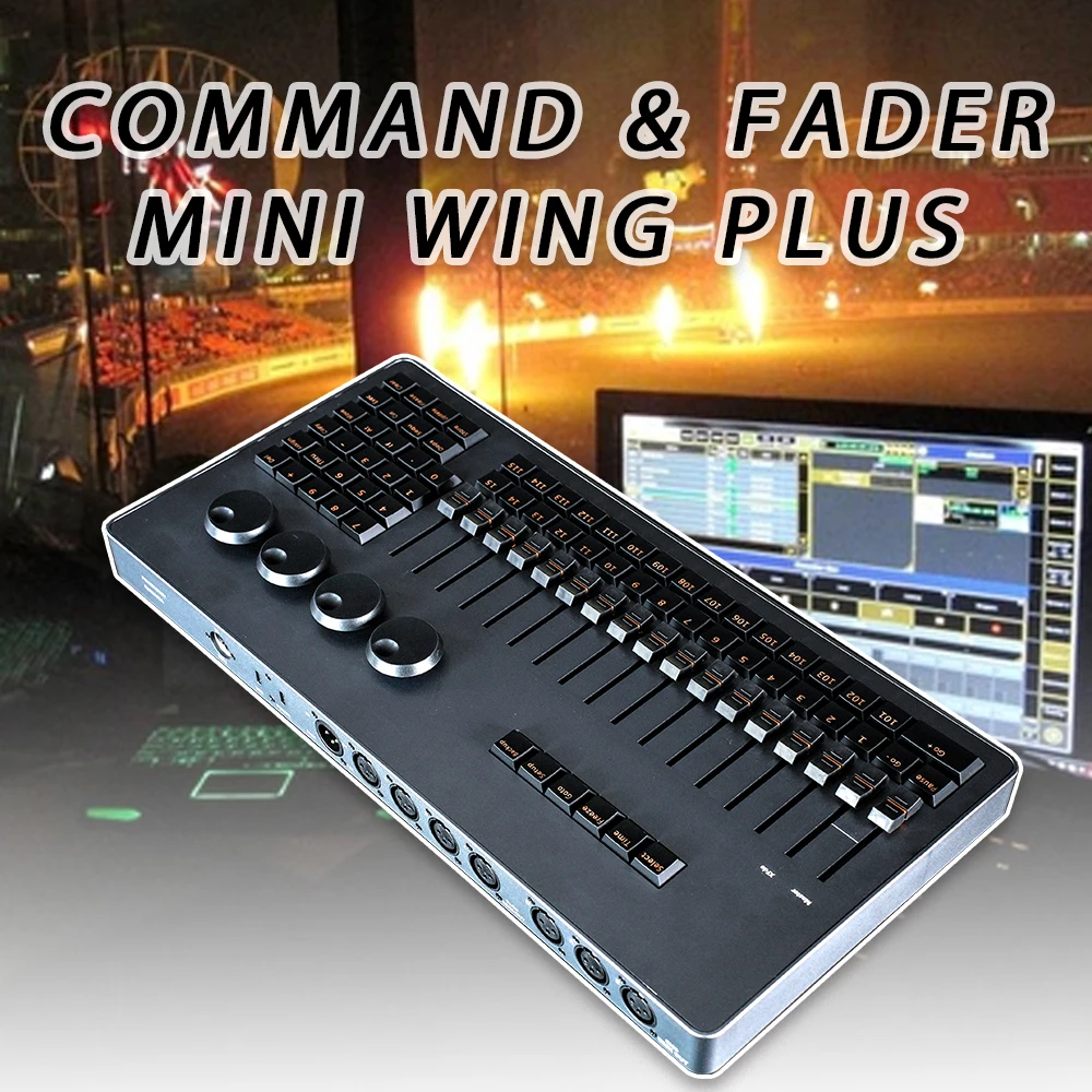 

Professional Console Command Fader Mini Wing Plus DMX512 USB Interface Moving Head Stage Lighting Controller Dj Disco Party Lamp