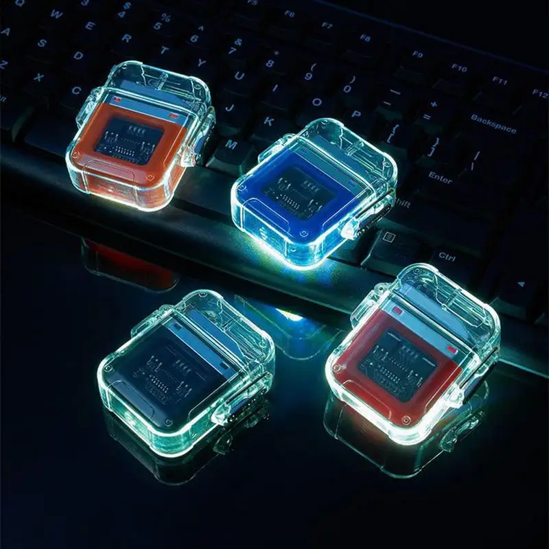 Dual Arc Plasma Waterproof Lighter Watch Transparent Rechargeable USB Flashlight kerosene lighter bbq lighter butane gas lighter cigarette lighter electric arc igniter Windproof Lighter Cigarette Accessories