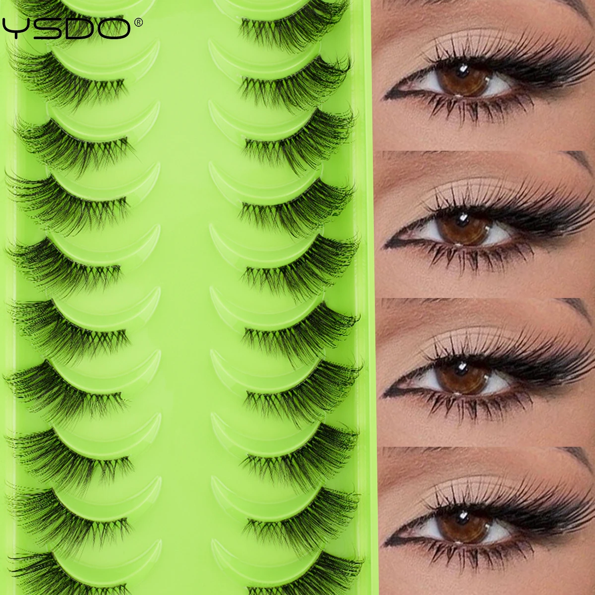 YSDO Cat Eye Lashes Natural Half Eyelashes Soft Wispy Clear Band Lashes With Winged Ends For Extended Eye Look Makeup False Lash