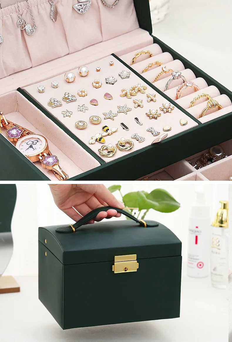 1 Three-layer Large Capacity Beaded Pearl Necklace Bracelet Ring Box Necklace Box Watch Storage Box Jewelry Earrings Box 01