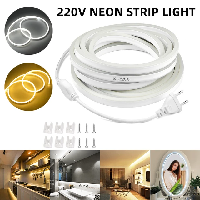 Bande lumineuse LED en néon avec prise d'alimentation, Flexible, étanche,  décoration d'extérieur, vacances, etanche ruban led 220v SMD2835, 120LED/M,bandeau  led 220v eclairage,reglette led 220v 5m 10m,led tv ambilight, - AliExpress