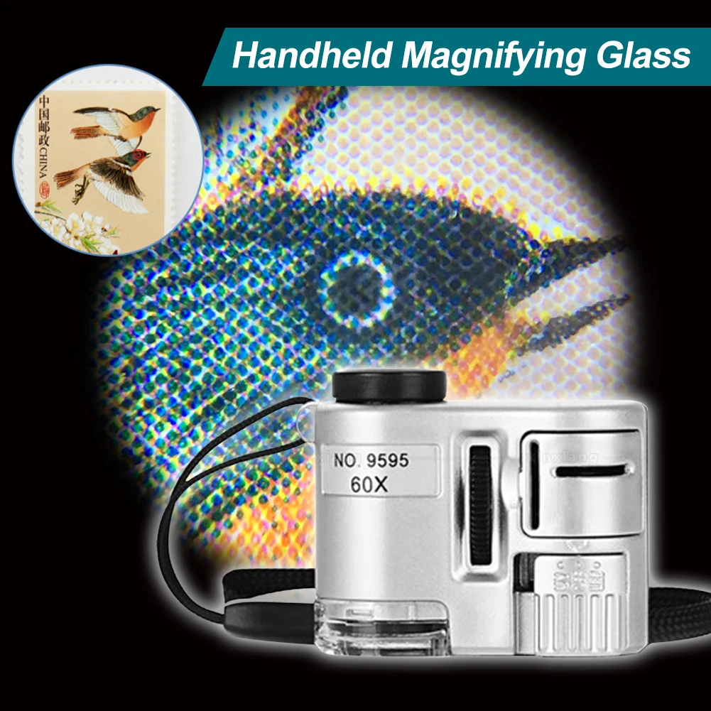 Portable 60X Handheld Magnifying Glass Mini Pocket Microscope Loupe Currency Detector Jeweler Magnifier With LED Light 3