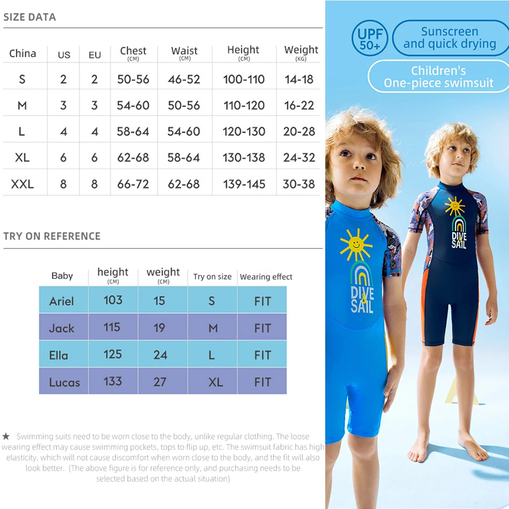Children's Swimsuit Boys Girls Kid's Quick Drying Short Sleeved One Piece Sun Protection Swimming Surfing Snorkeling Diving Suit
