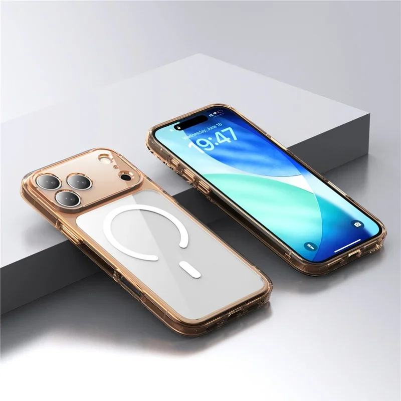 Premium Transparent Magnetic Protective Case with Wireless Charging Support - Shockproof Hard Back Cover