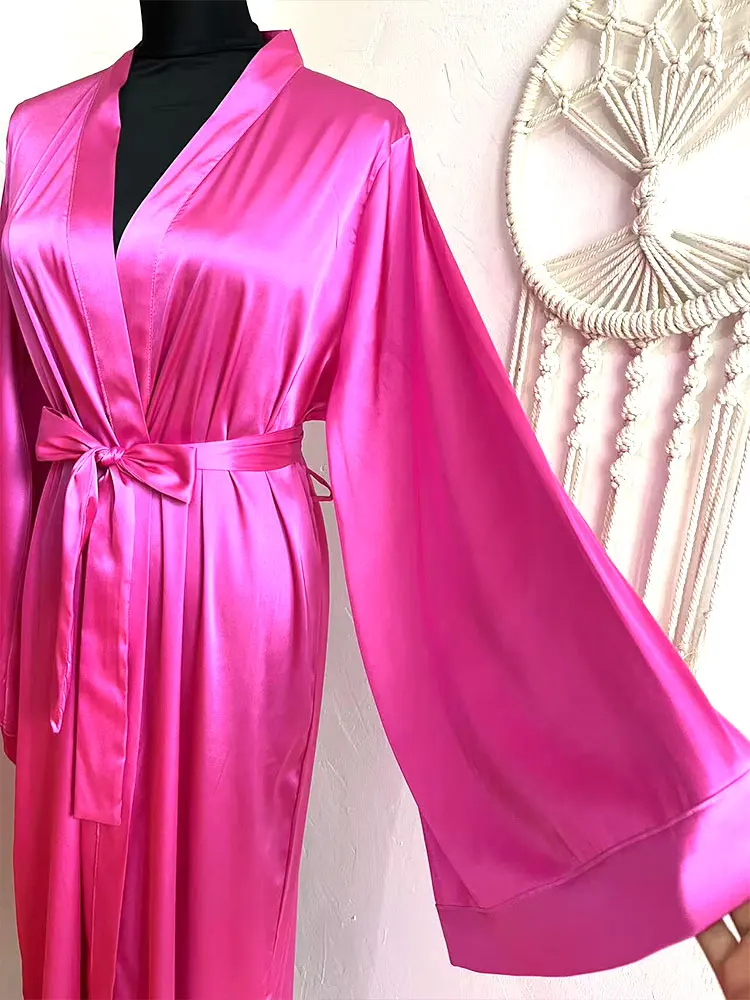 Slate Blue Bridal Kimono Floor Length Robe Bridal Lingerie Wedding Long Satin Dressing Gown Boudoir Silky Kimono Bridesmaid Robe