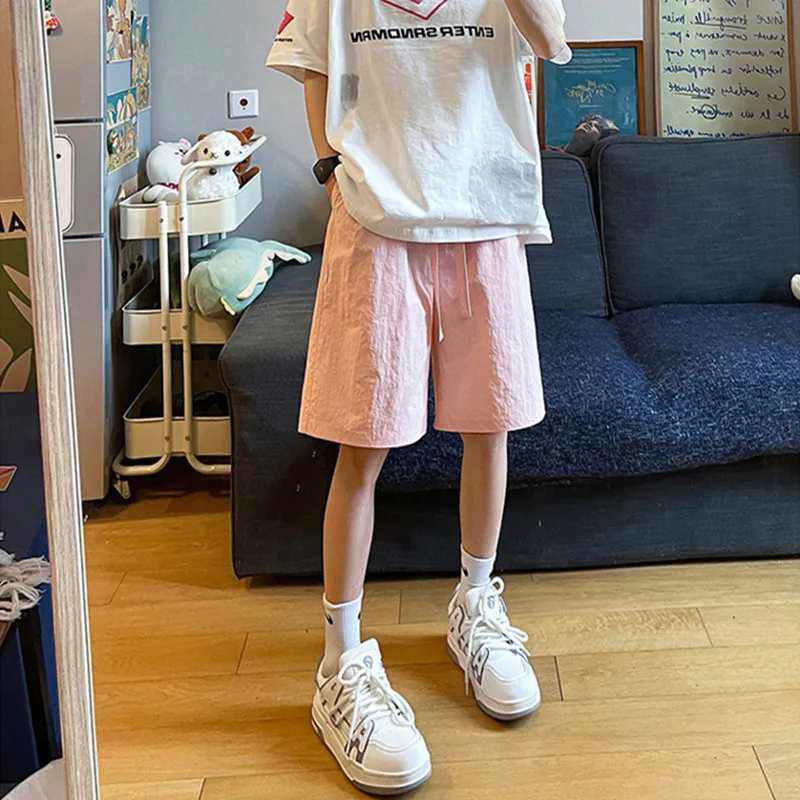 EBAIHUI Solid Color Thin Men's Sports Shorts Summer Loose Casual Quick Drying Shorts Breathable Lace Up Design Male Pants