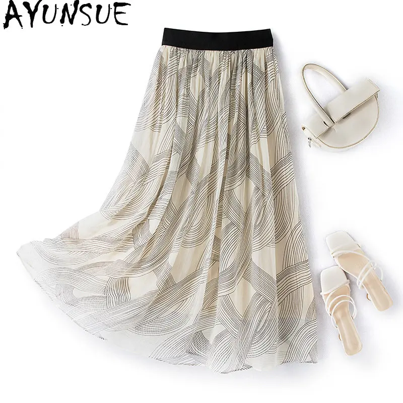 

95% Mulberry Real Silk Skirts Women Summer Skirt for Women's New Long Skirt Slim Thin Temperament Elastic Waist Skirt Ropa Mujer