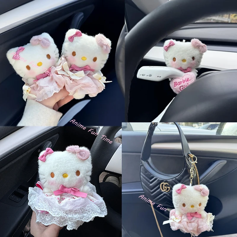 

Свадебное платье Hello Kitty, автомобиль, плюшевая подвеска, кавайная кошка Sanrio Kitty, плюшевая кукла, автомобиль, искусственная кожа, подвеска для женской сумки