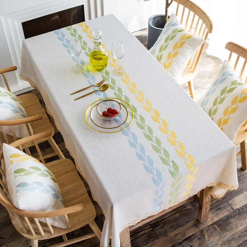 

Christmas Tablecloth Linen Fabric Fresh Pastoral Simple Leaf ins Table cloth Rectangular Waterproof Tablecover nappe noel K003