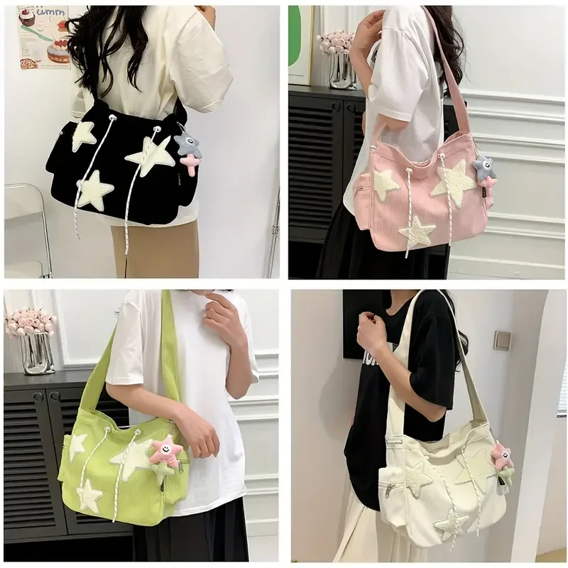 

Women Star Pattern Tote Bag Casual Large Capacity Shoulder Bag, Cute Star Drawstring Design Crossbody Bag for Women Teen