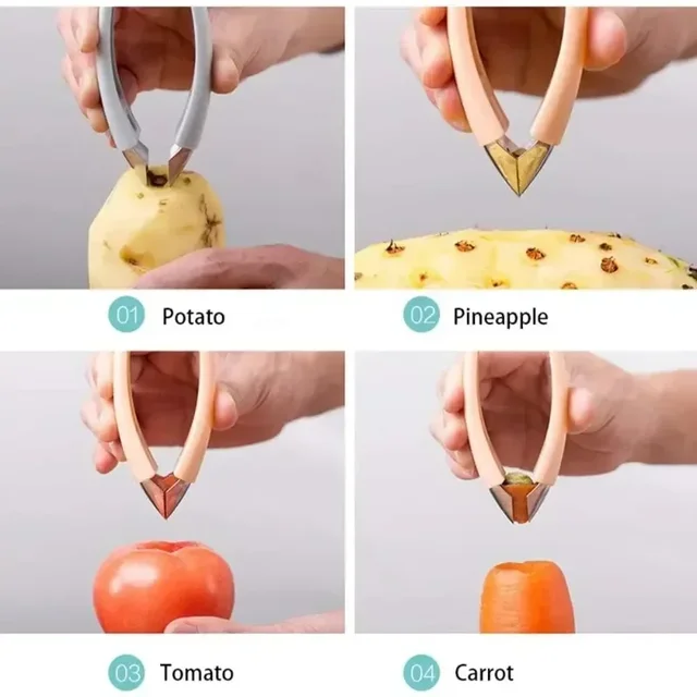 Kitchen Stainless Steel Pineapple Eye Corer Fruit Vegetable Knives Stem Remover Clip Strawberry Huller Peeler Tweezers Gadgets 4