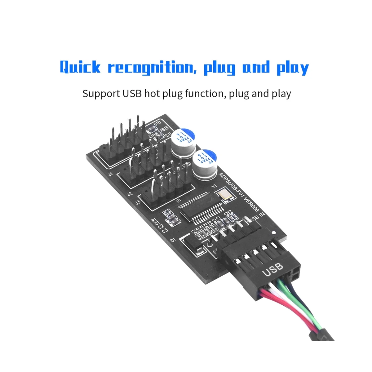AT87-9Pin USB Hub Connector USB Splitter 1 to 3 USB2.0 9Pin Header Board Cable for Water Cooling for RGB LED Fan Speed Test